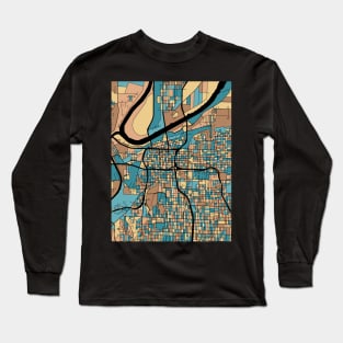 Kansas City Map Pattern in Mid Century Pastel Long Sleeve T-Shirt